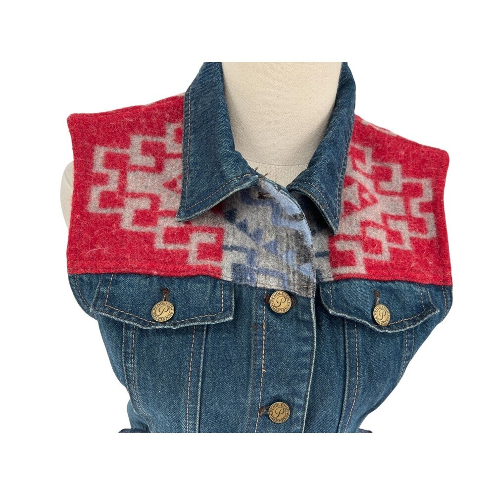 Pendleton Vest Size Small Women's Blue Denim Shell Cotton Red Yokes Wool - Picture 3 of 7